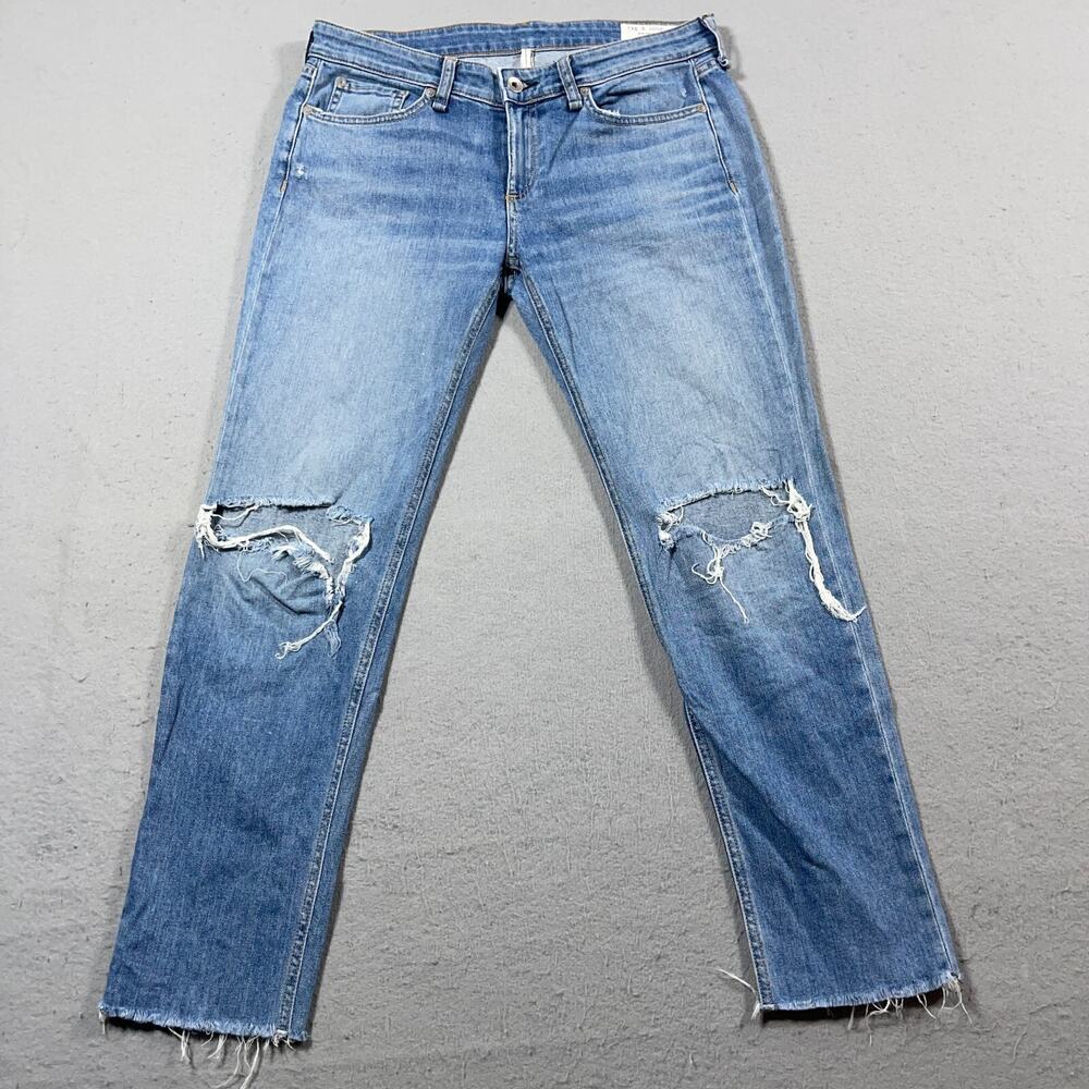 Rag and Bone Dre Jeans Women 26 Low Rise Ankle Slim Boyfriend Distressed Raw Hem
